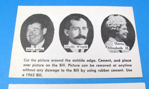 famous people pictures for attaching to bills (vintage)