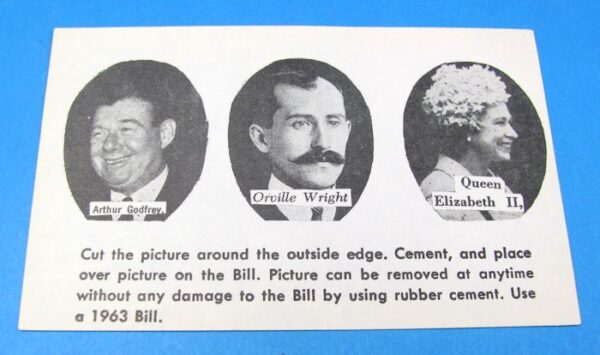 3 famous people pictures for attaching to bills (vintage)