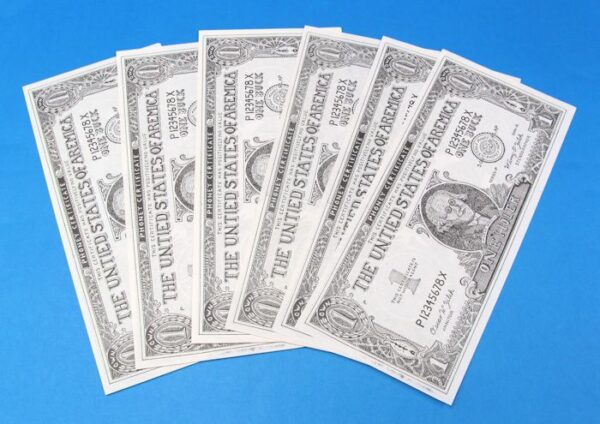 phony certificate jumbo one dollar bills 6 pack