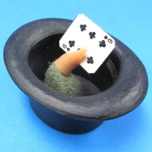 miniature top hat with hand holding card